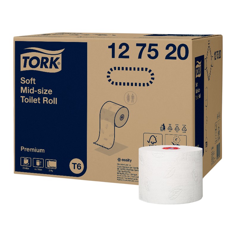 127520 - Tork® Middelgroot toiletpapier - 2-laags - Gemengd zacht wit - 90m - T6 - Pak van 27 rollen